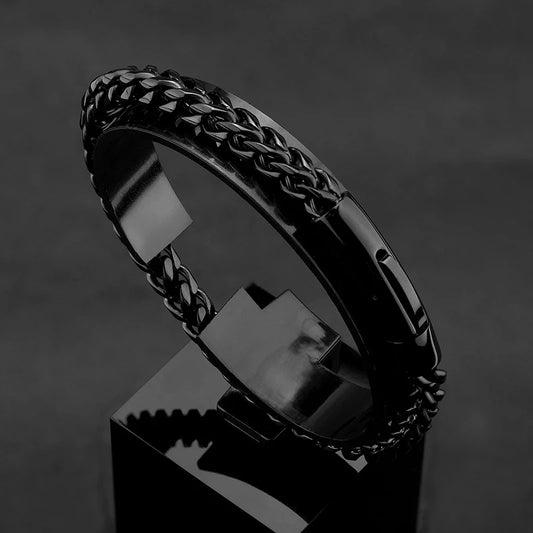 Pulsera de Cadena de Bicicleta Estilo Punk Rock para Hombre – Acero Inoxidable Chapado en Oro 18K con Cierre Magnético