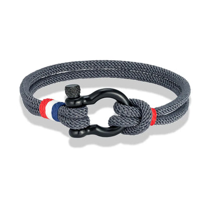 Pulsera Tejida de Doble Capa con Hebilla de Grillete Negro – Unisex, Diseño Artesanal con Detalle de Bandera Francesa