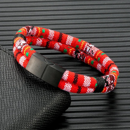 Pulsera de Cuerda Impermeable para Surfista – Tejido a Mano, Doble Capa y Acero Inoxidable Negro
