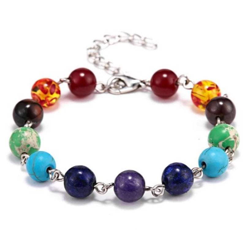 Pulsera de Piedra Volcánica – Elástica y Unisex, con Cuentas de Colores